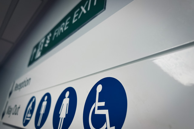 Wayfinding signage with directions for those that have accessibility needs.