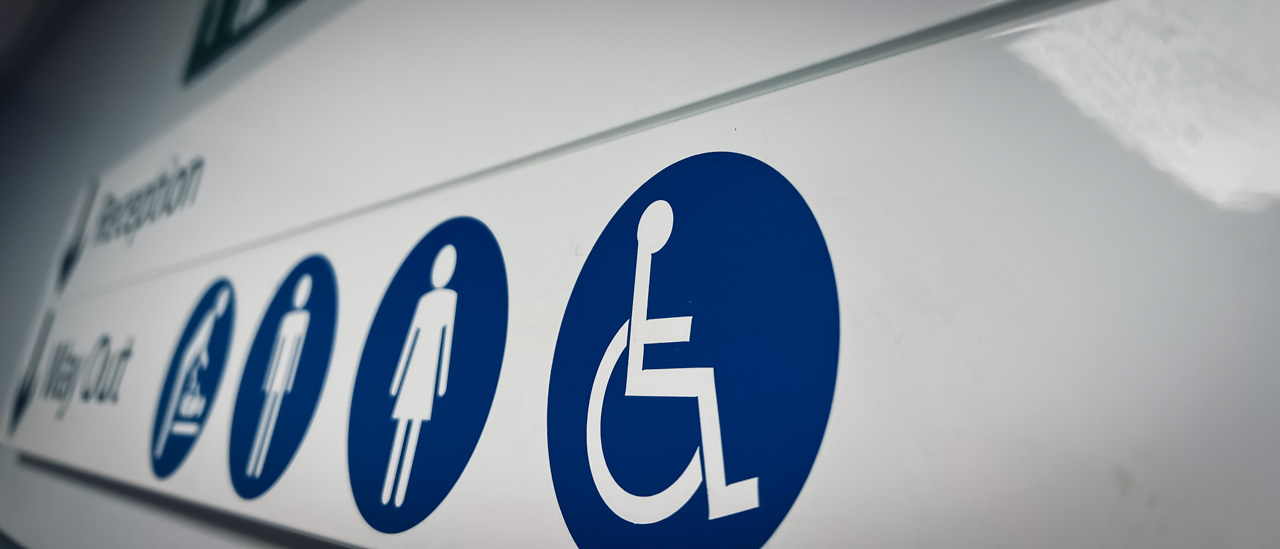 Wayfinding signage with directions for those that have accessibility needs.